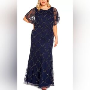 Adrianna Papell Blouson Beaded Gown
